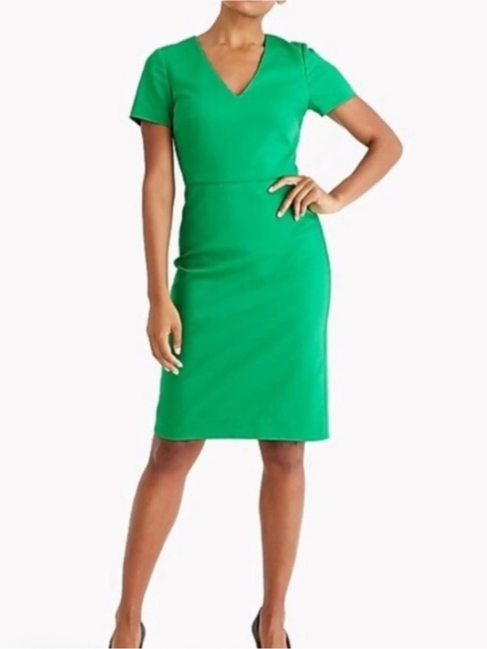 NEW J. Crew Emerald Green V-Neck Midi Sheath Dress
